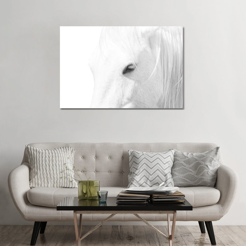 « Cheval blanc » par Marco Carmassi-impression d’art graphique, H 32 po x l 48 po x 1,5 po, Toile tendue, Pas de tapis