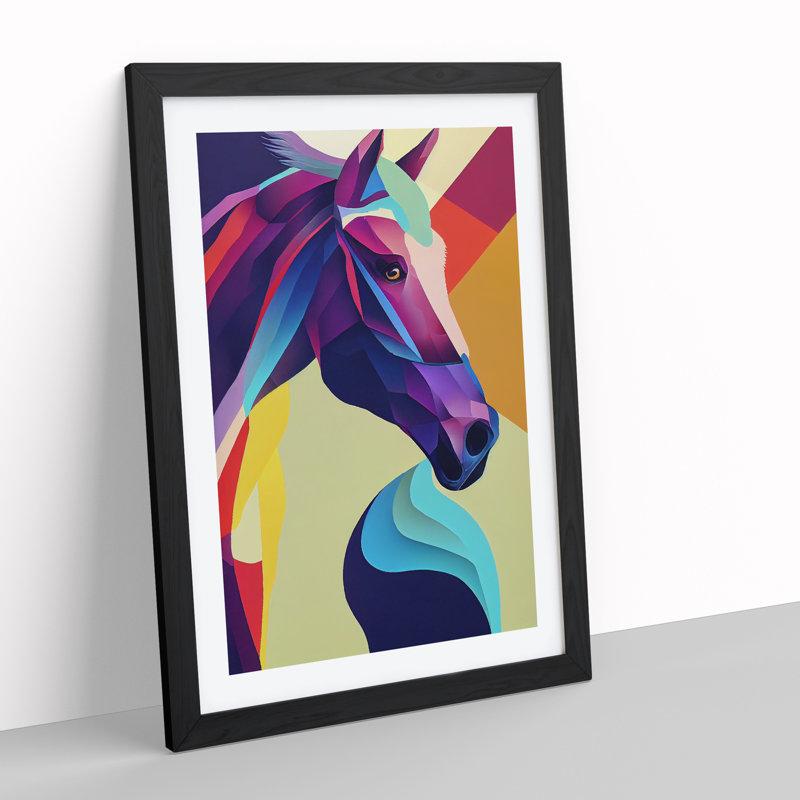 XV1022-1595X Colourful Horse No.1 Abstract 1 Piece Single Picture Frame Wall Art, 64cm H x 46cm W, Black