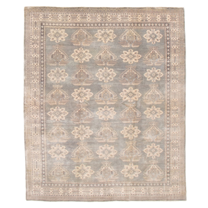 Tapis unique en laine noué à la main gris nouvel âge 7 pi 11 po x 9 pi 7 po Dillian