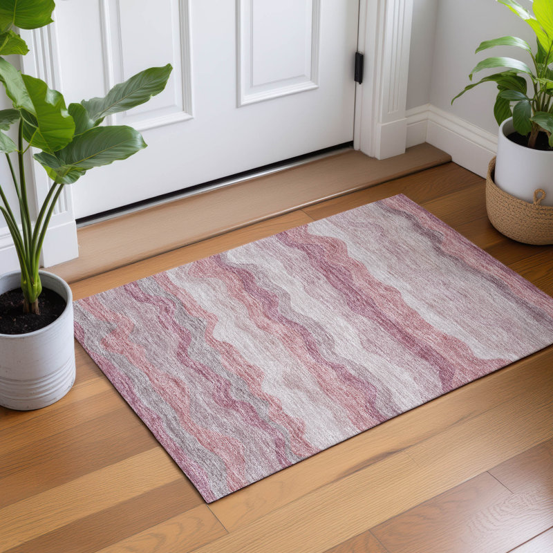 Machine Washable Indoor/Outdoor Lanphear ACN2397 Stripes Rug, Rectangle 1'8" x 2'6"