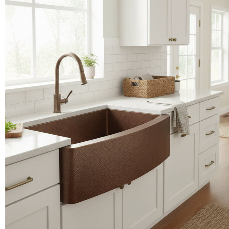 Ambiente 33x22" Farmhouse Copper Kitchen Sink – Rectangular, Drop-In or Undermount, Hand-Hammered, Hammered Copper Kitchen Sink, Copper Farmhouse Sink, Rectangular Copper Sink, Handcrafted Copper Sink