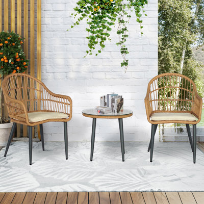 3 Piece Patio Rattan Seating Group With Cushions