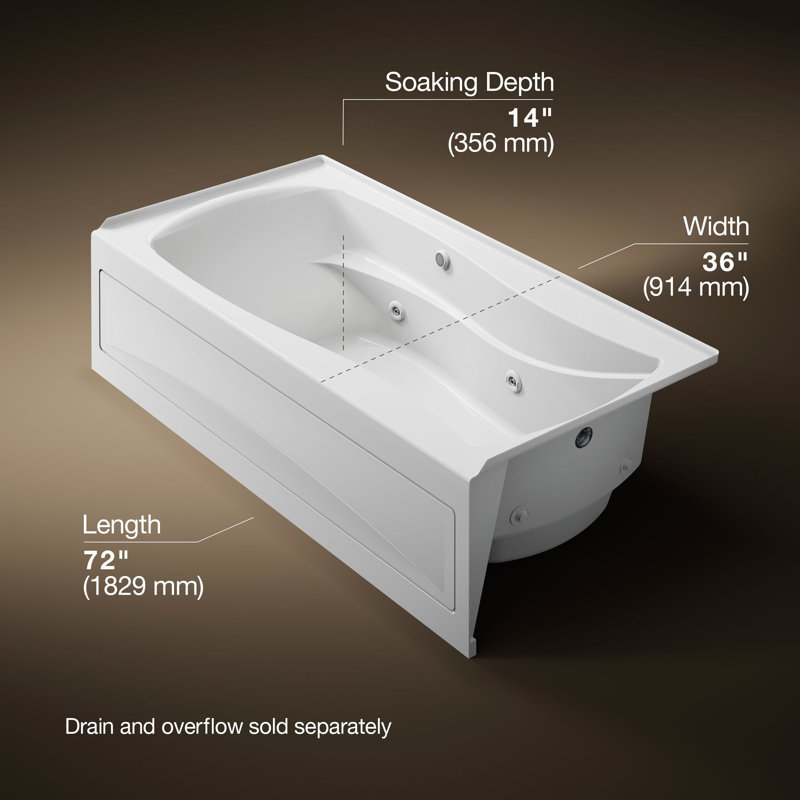 Mariposa® 72" x 36" Whirpool Bathtub, White, Right