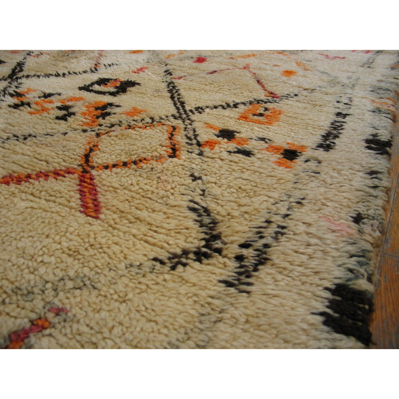 Vintage Plush Wool Pile Mid Century Moroccan Tribal Beni Ourain Berber Carpet