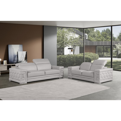Charliee 2 Piece Genuine Leather Sofa Set