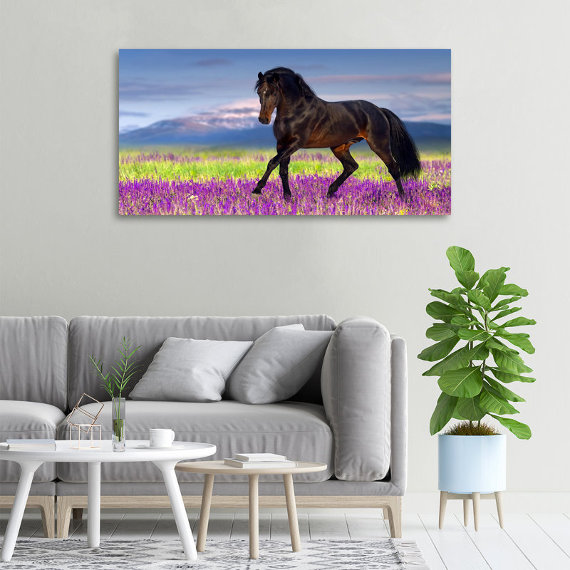 Horse on the Lavender Field 1 Piece Wrapped Canvas Wall Art