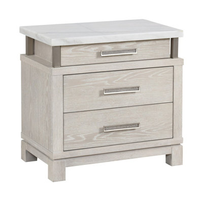 Nightstand W/ Marble Top, Weathered Gray