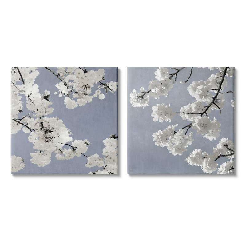 "White Cherry Blossom Tree Branches" par Kate Bennett - ensemble de 2 impressions, H 17 po x l 17 po x P 1,5 po, Toile tendue