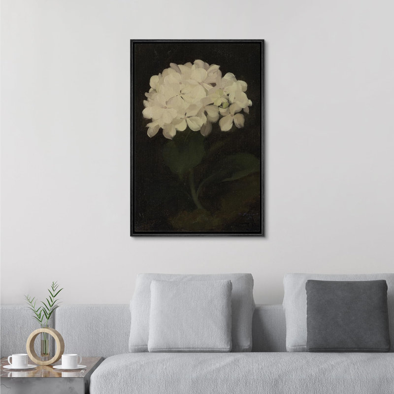Flower Blossom «White Hydrangea Floral Bouquet Classic» sur, Cadre flottant noir, H 24 po x l 16 po
