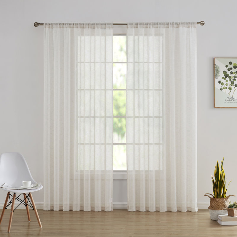 Hailey Faux Linen Sheer Curtain Panels, 54" W x 72" L, Cream