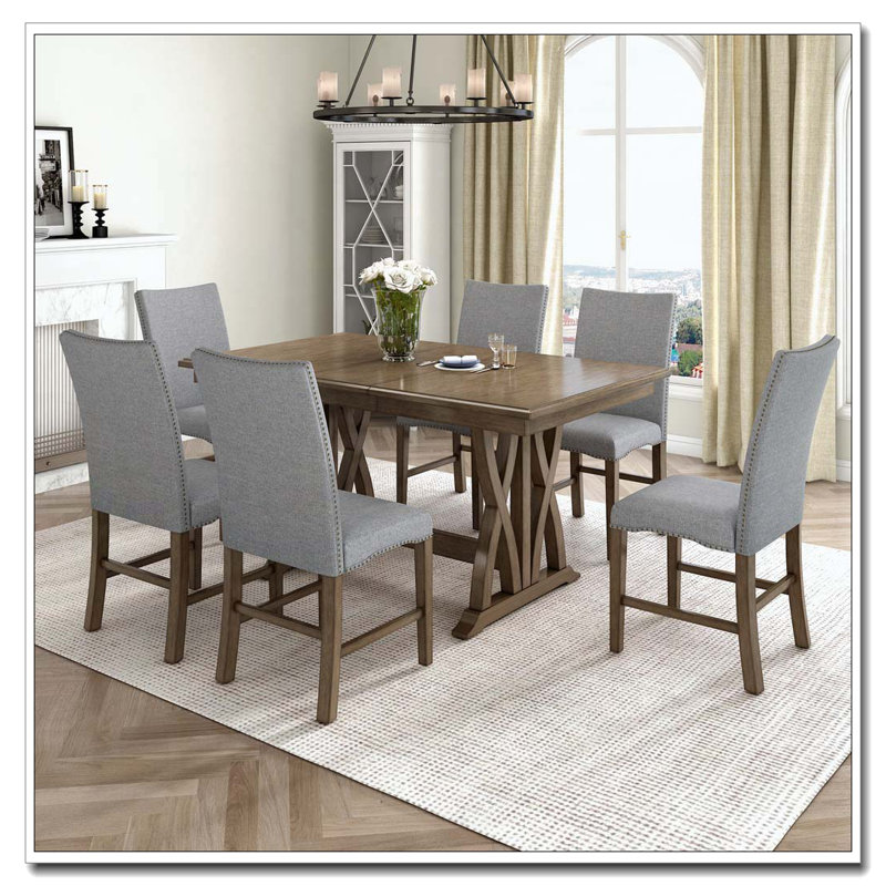 Mid-Century Solid Wood Extendable Dining Table Set with Chairs