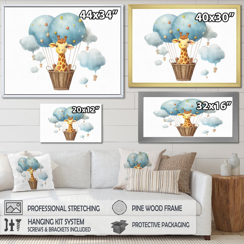 «Nursery Adorable Giraffe II», reproduction sur toile, H 30 po x l 40 po x P 1,5 po, Cadre flottant doré