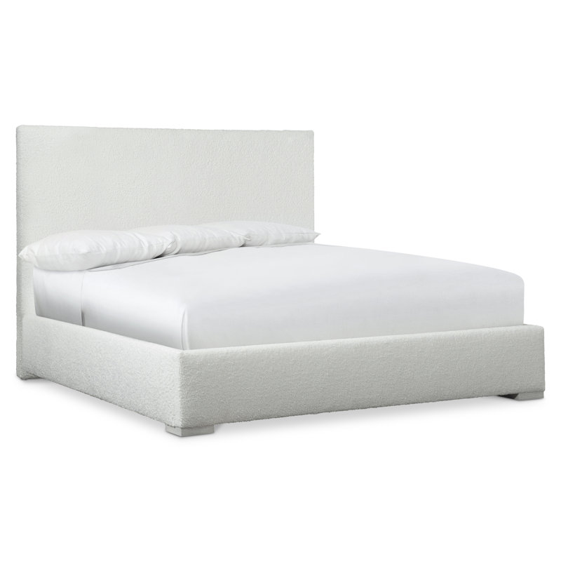 Transitional Gray California King Upholstered Panel Bed with Slats