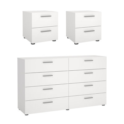 Ensemble de chambre à coucher 3 pièces - 2 tiroirs doubles et table de chevet 2 pièces Pepe, blanc