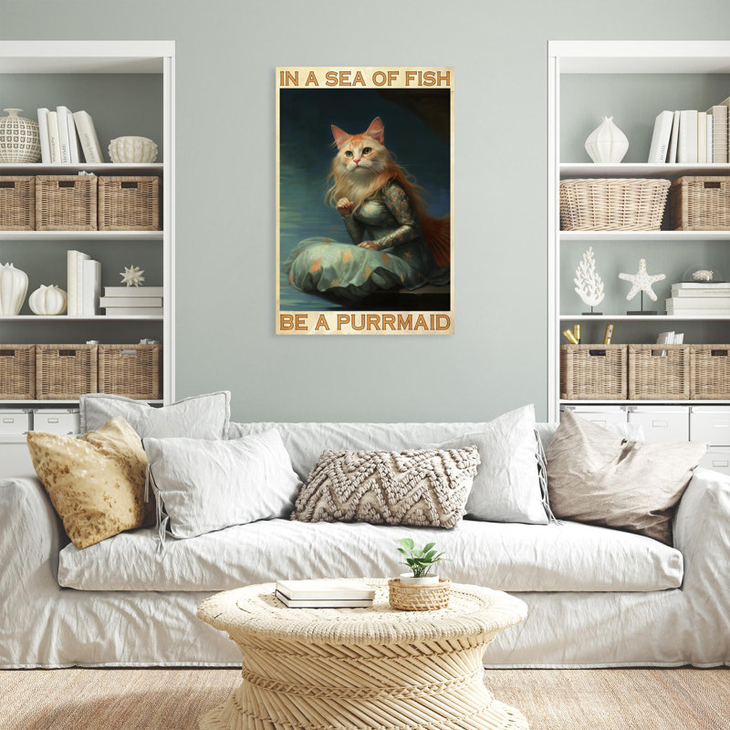 " In A Sea Of Fish Be A Purrmaid ", 11" W x 14" H x 1.25" D