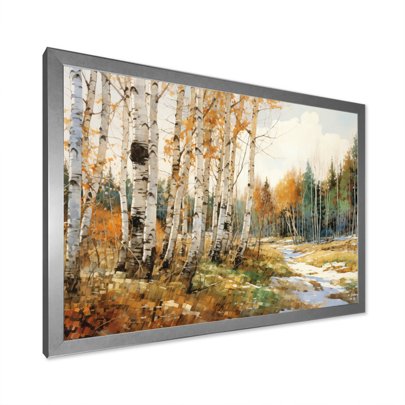 Bouleau saisonnier en bois de bouleau I sur toile, H 24 po x l 32 po x P 1 po, Cadre photo argenté
