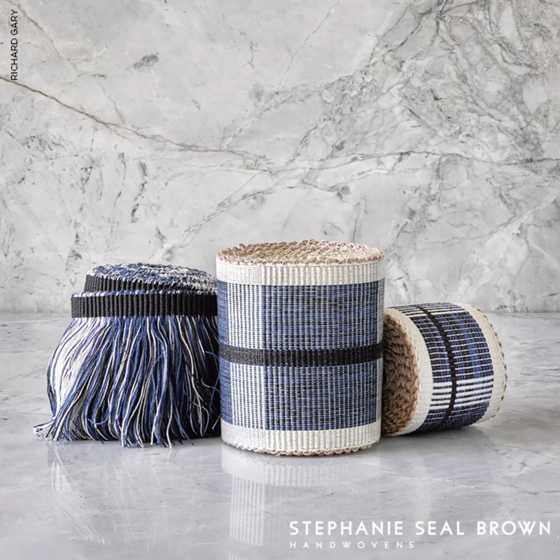Calcada Striped and Geometric Fabric, Blue/ Dark Blue