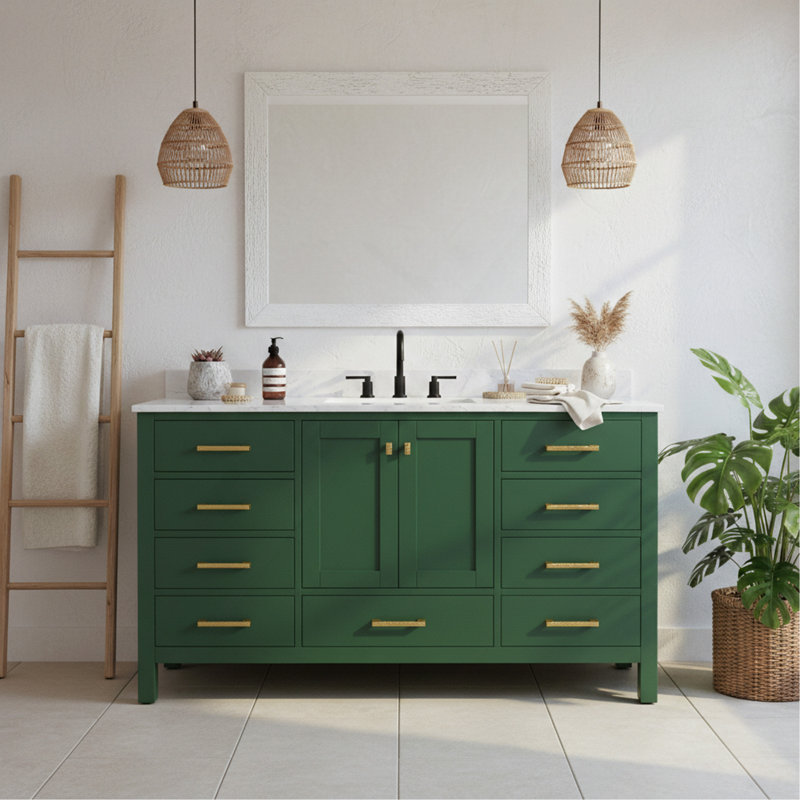 Meuble-lavabo autoportant 60 po avec lavabo simple et cadre en bois massif 60 po