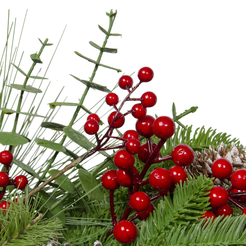 Couronne de Noël artificielle Holly Berries and Snowy Pinecones - 24 pouces