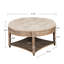 Élégante table basse de rangement - ronde, revêtement en lin, pieds en bois, ronde classique avec revêtement pour tablette-131258204