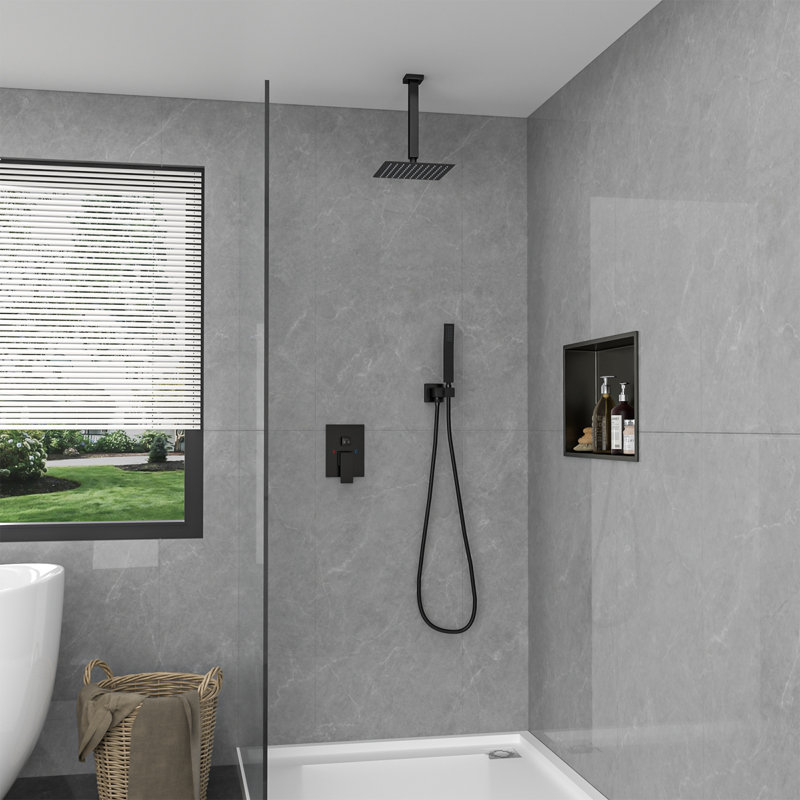 8" Wall or Ceiling-Mount Ultra Thin Rainfall Shower Head 2.5 GPM Square Overhead Shower, Matte Black