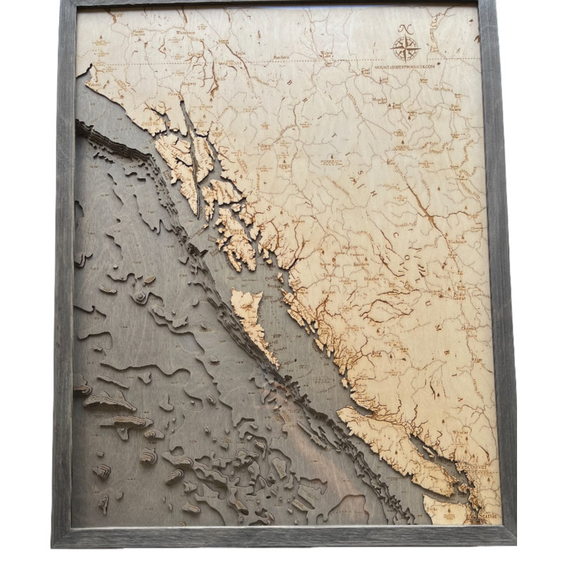 Carte murale 3D Katheen Nautical - côte de la Colombie-Britannique, Gris