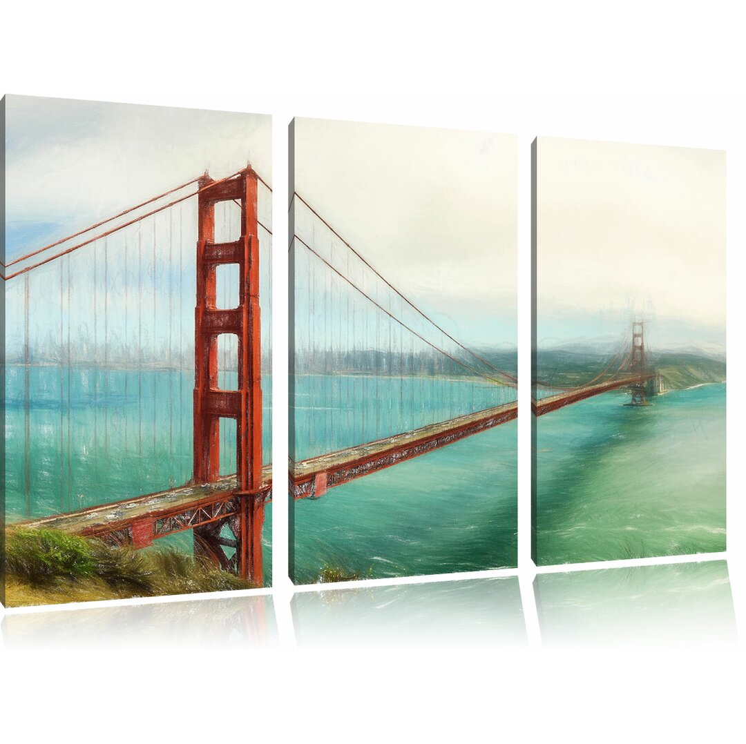 3-tlg. Leinwandbilder-Set „Golden Gate Bridge in San Francisco“, Grafikdruck