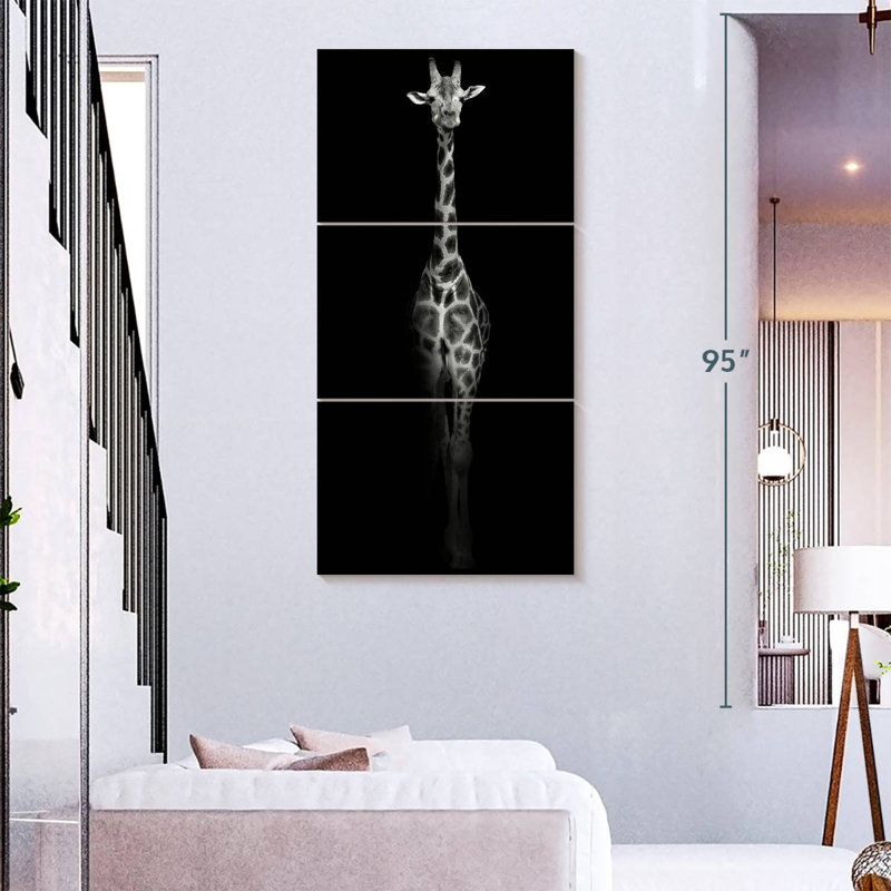 Portrait de girafe monochrome, H 75 po x l 36 po