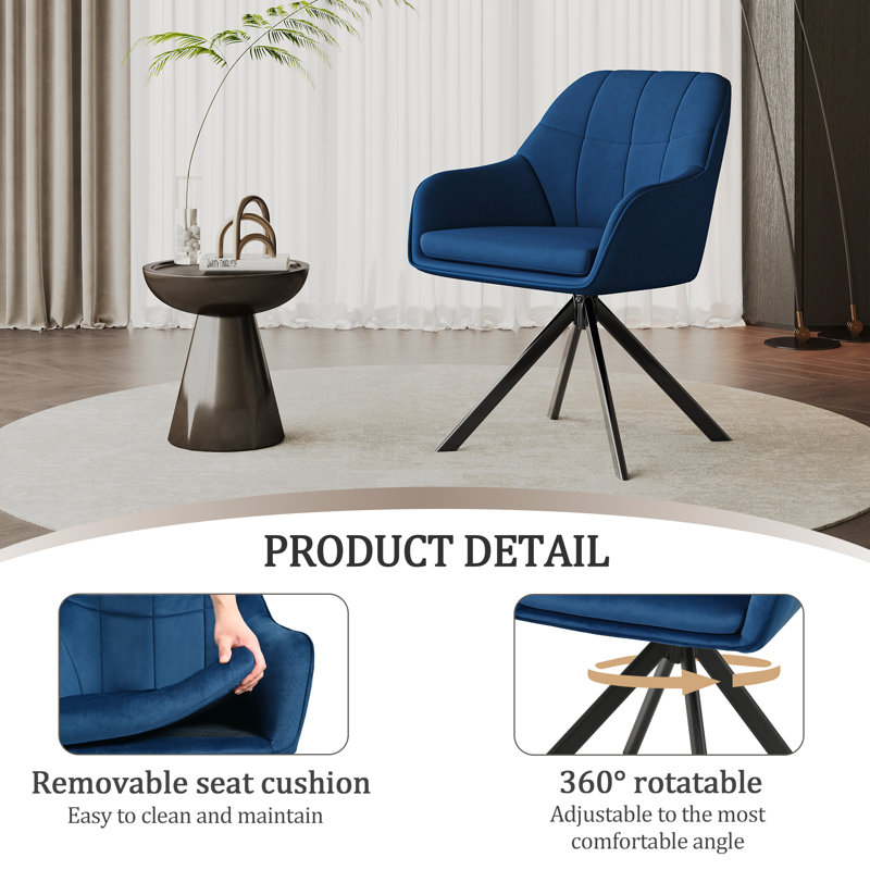 51cm H Upholstered Arm Dining Chair For Kitchen Dining Living Room, Blue Velvet