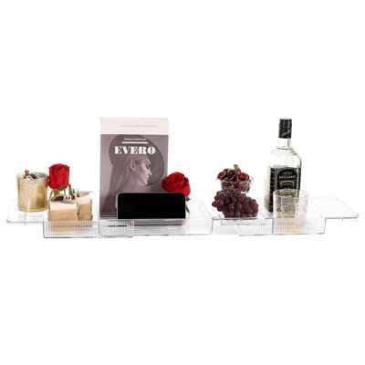 Tablette de rangement pour baignoire extensible en acrylique transparent avec porte-bouteilles et porte-livres - Cadeau parfait pour les femmes