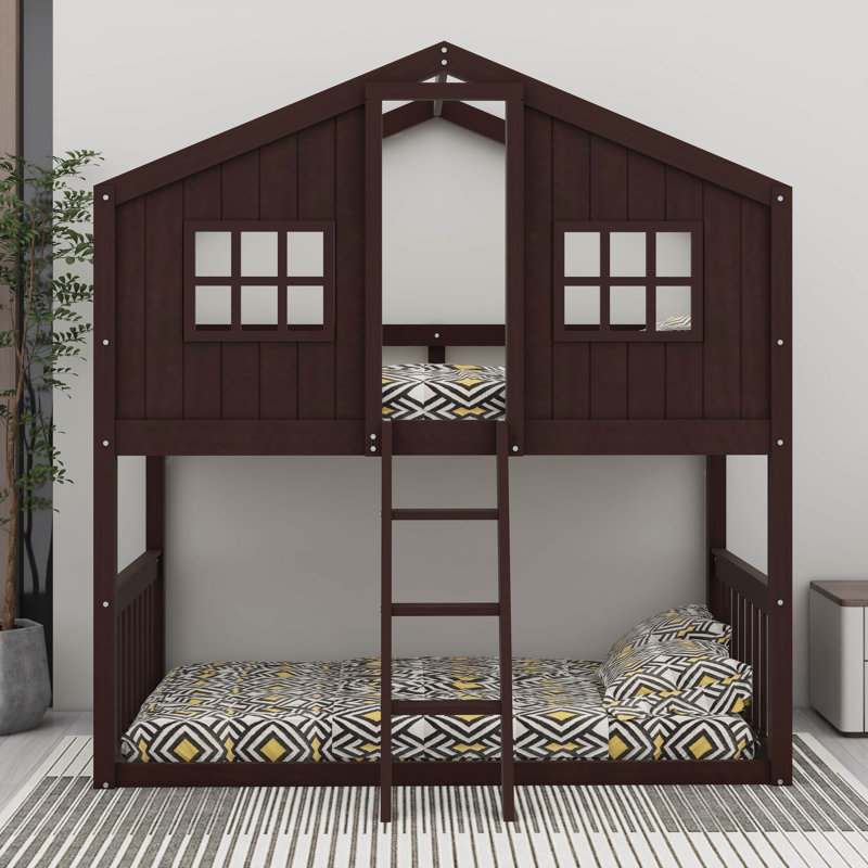 House-Style Bunk Bed With Built-In Ladder, Espresso