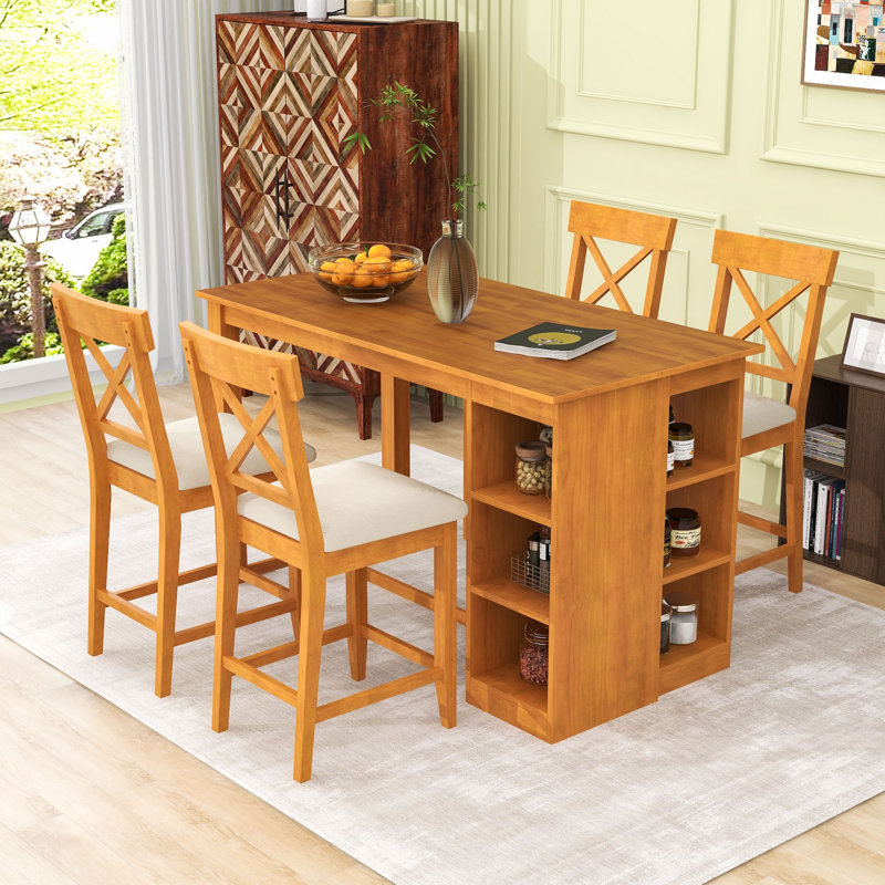 Ensemble repas 5 pièces à hauteur de comptoir, Brun, Beige/brun