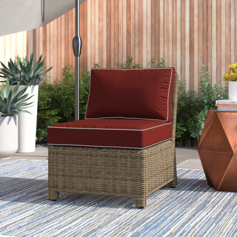 Mosier Wicker Outdoor Armless Lounge Chair , Sunbrella® Cushions Included, Sangria, Brown