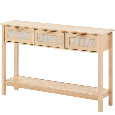 Console en rotin avec 3 tiroirs de rangement (y compris la table basse)