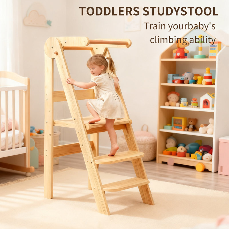 Tabouret pliable pour enfant pré-assemblé, tour pliante pour l'apprentissage avec 3 hauteurs réglables, tabouret pliant pour enfants Montessori