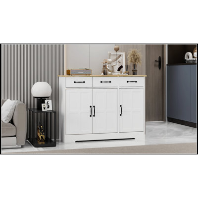 Farmhouse Buffet Cabinet Storage Sideboard with 3 Drawers and 3 Doors, Exquisite Carving and Durable Construction for Elegant Storage