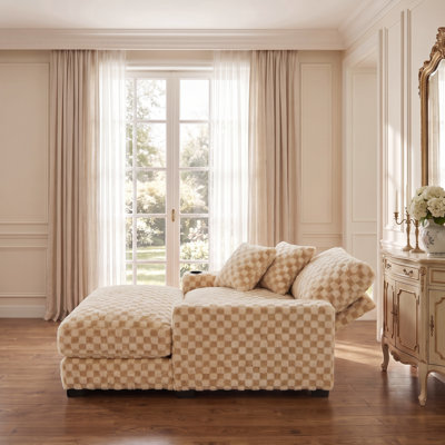 Oversized Corduroy Chaise Lounge with Adjustable Backrest, Built-in Charging Station, Cup Holder & Throw Pillow