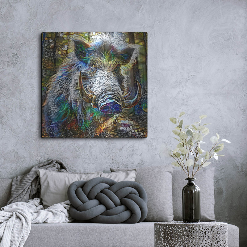  «Wild Boar» par Pedro Gavidia, art mural en métal, H 36 po x l 36 po