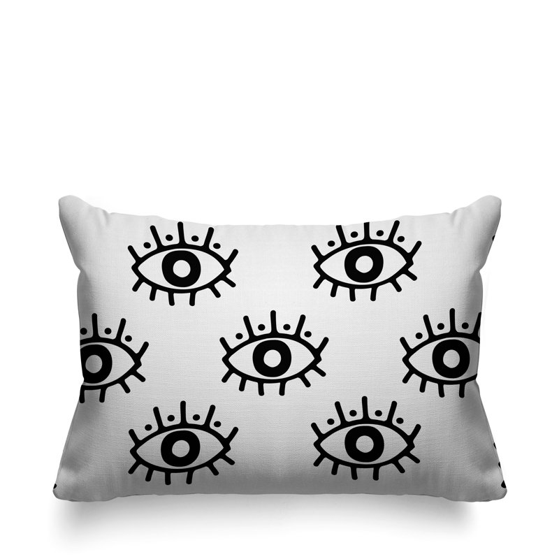 Coussin intérieur / extérieur Ankara Evil Eye, Blanc