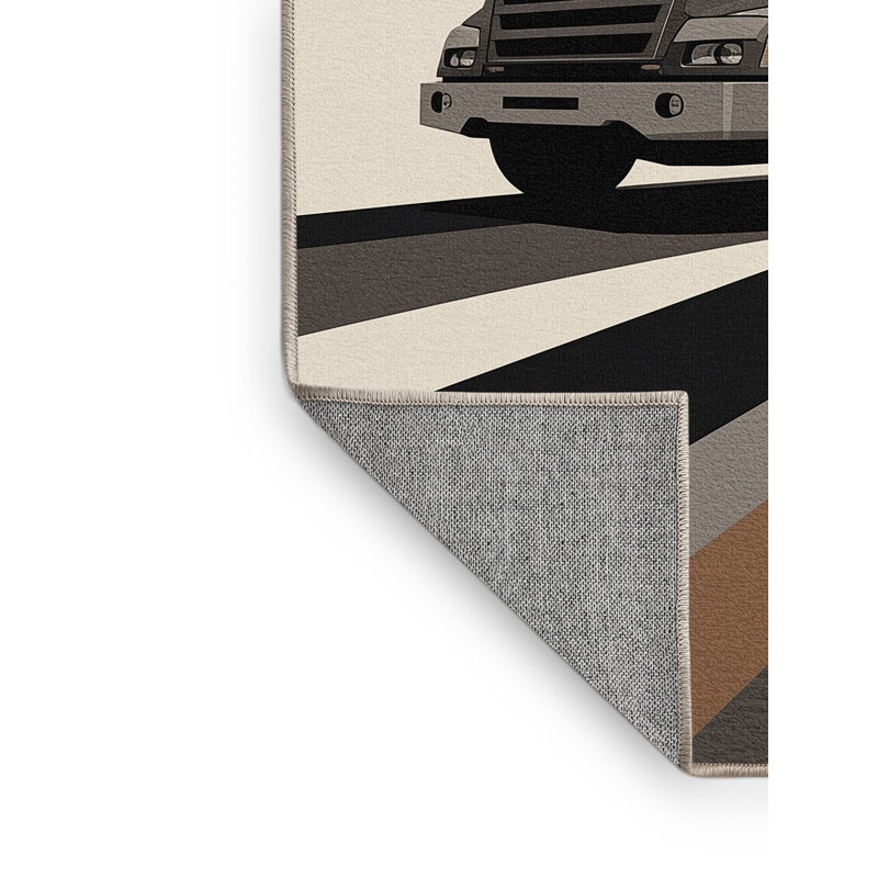 Machine Washable Daleville Fire Truck Modern Rug in Beige – Beige Binding, 5x8