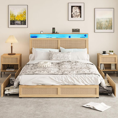 Queen Bed Frame With Led Light And 4 Drawers