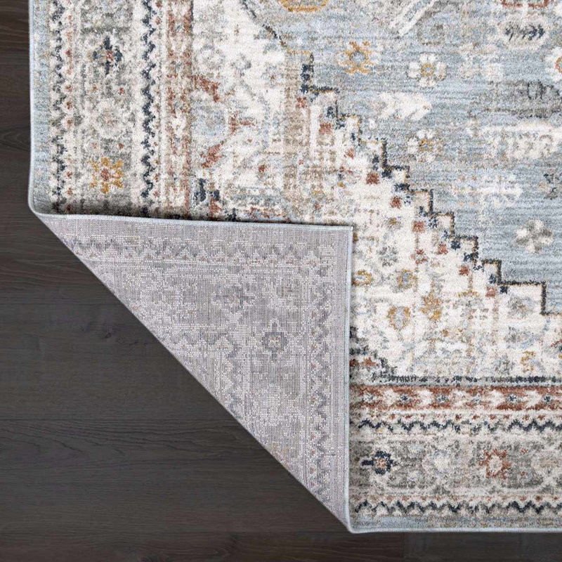Kota Traditional Medallion Ice Blue Area Rug, Blue, 7'10" x 10'2"