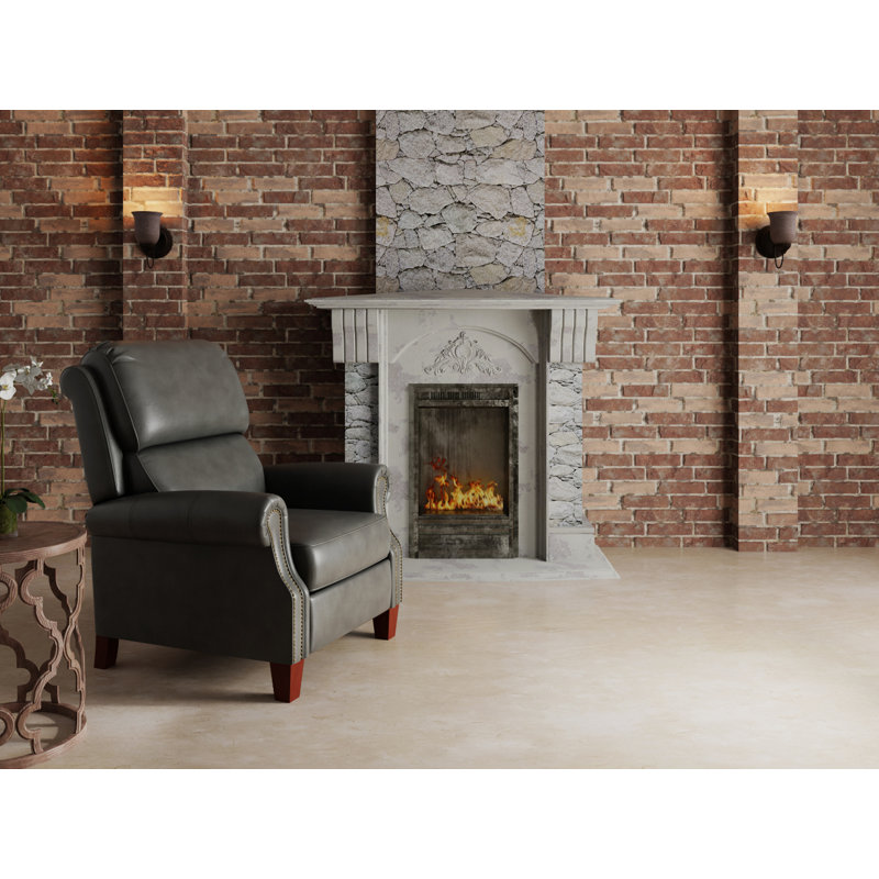 Fauteuil inclinable en cuir chocolat Edingworth, Cuir gris foncé assorti
