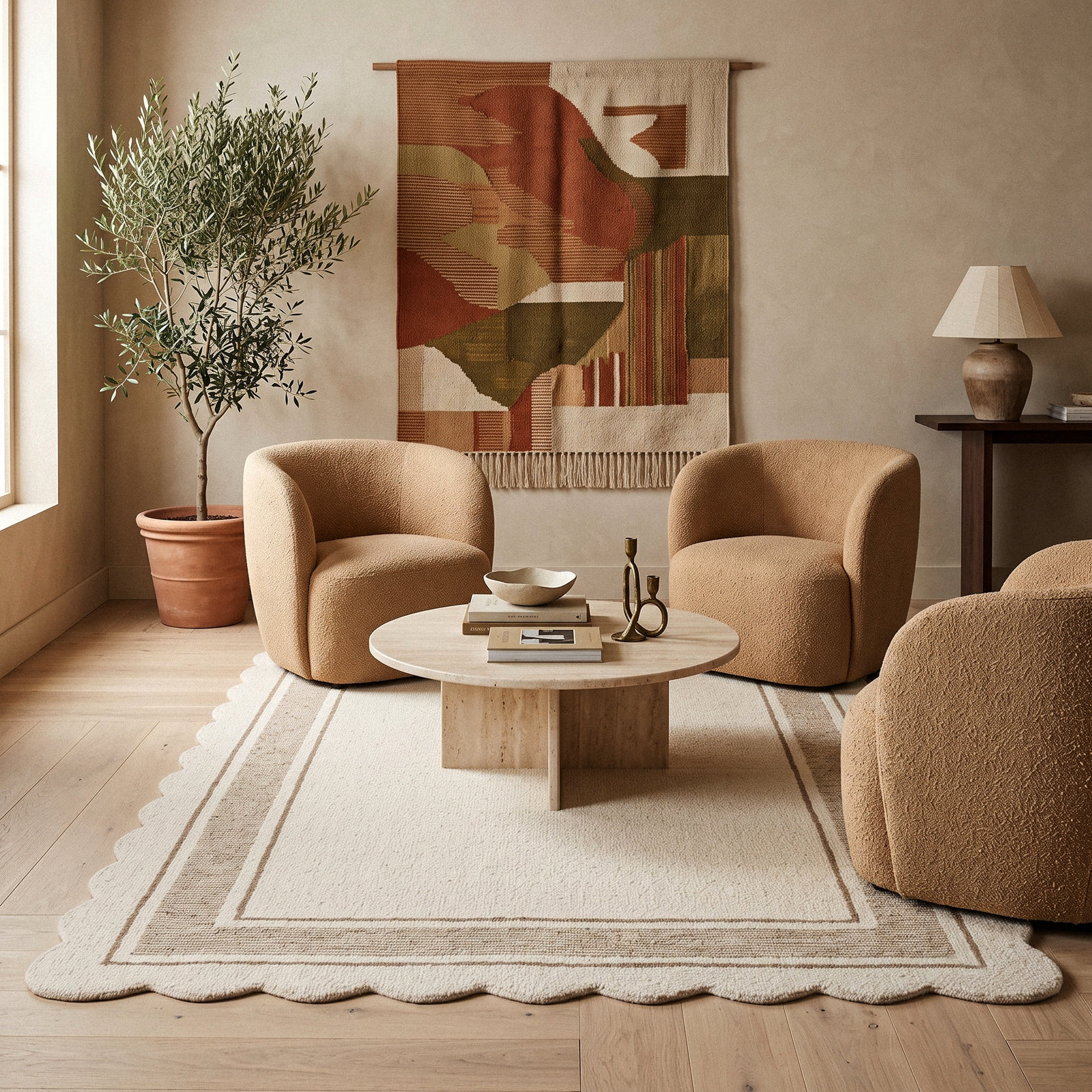 Waverley Hand-Tufted Wool Rug, Ivory, Scalloped 5'6" x 8'6"