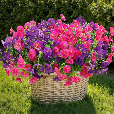 Artificial Flowers for Outdoors, 24 Bundles Fake Outdoor Flowers, UV Resistant Artificial Outdoor Plants & Flowers for Decoration, Colorful Morning Glory for Garden Porch Yard Patio,Set of 24