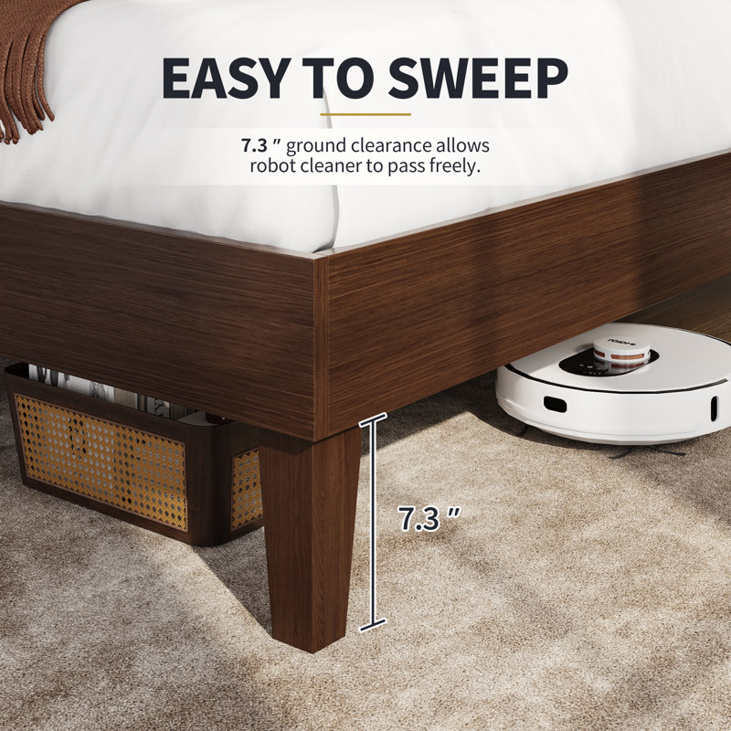 Wooden Platform Bed Frame with Plywood Slats, Queen, Dark Walnut