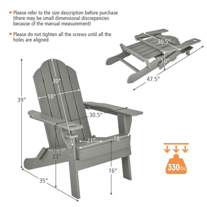 Foldable Weather Resistant Patio Chair With Built-In Cup Holder, Grey