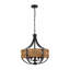 Luminaire suspendu cylindrique en rotin tissé à la main 19,69 po avec chaîne réglable pour vestibule de salle à manger 5 lumières en fer noir mat