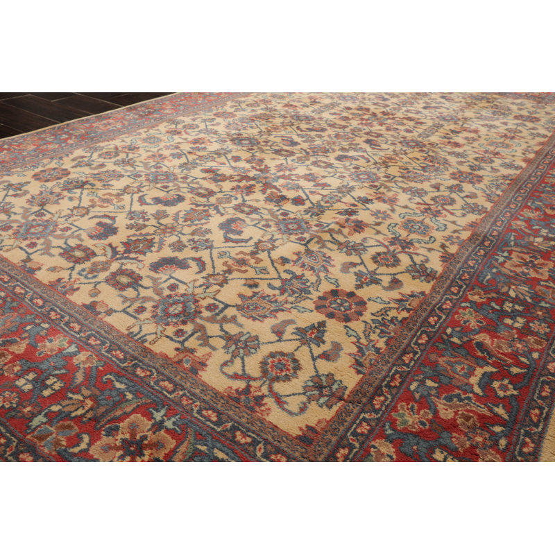 Tapis traditionnel soyeux ivoire en laine noué à la main 6 x 9 po Herati