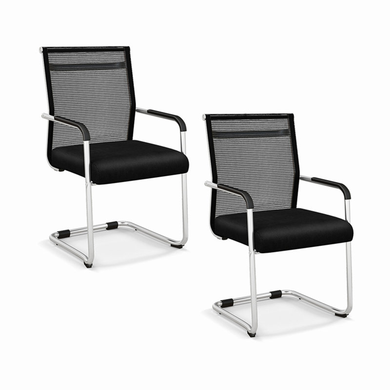 Stackable Office Reception Chairs Set Of 2 Mid Back Guest Chairs-Black